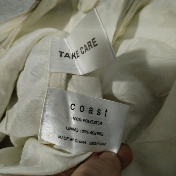 Coast Skirt Womens 12 Cream Stripe Geometric Midi Lined Zip Net Diamond Flared - Picture 3 of 15